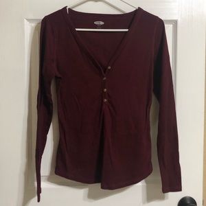 Old Navy Slim Fit Burgundy V-neck Ribbed Long Sleeve - Size S